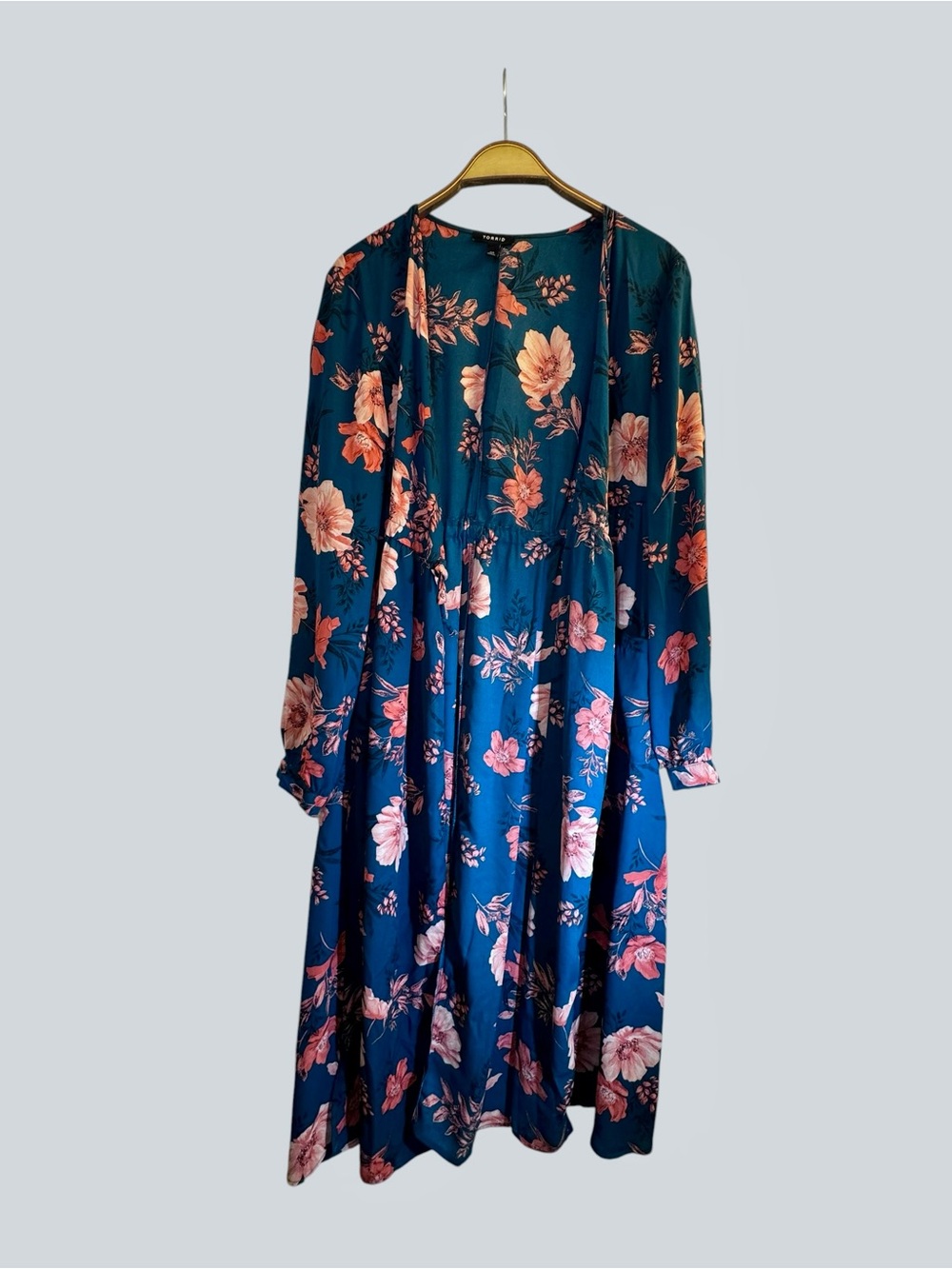 Torrid Women’s Floral Open Front Kimono Cardigan Teal Pink Size M/L